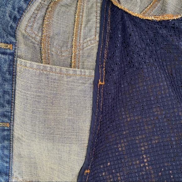 Free People Blue Lace Panel Denim Jean Jacket size small - Picture 9 of 10